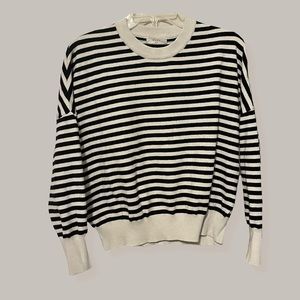 Black and White Striped Crewneck Knit Sweater Women's Medium